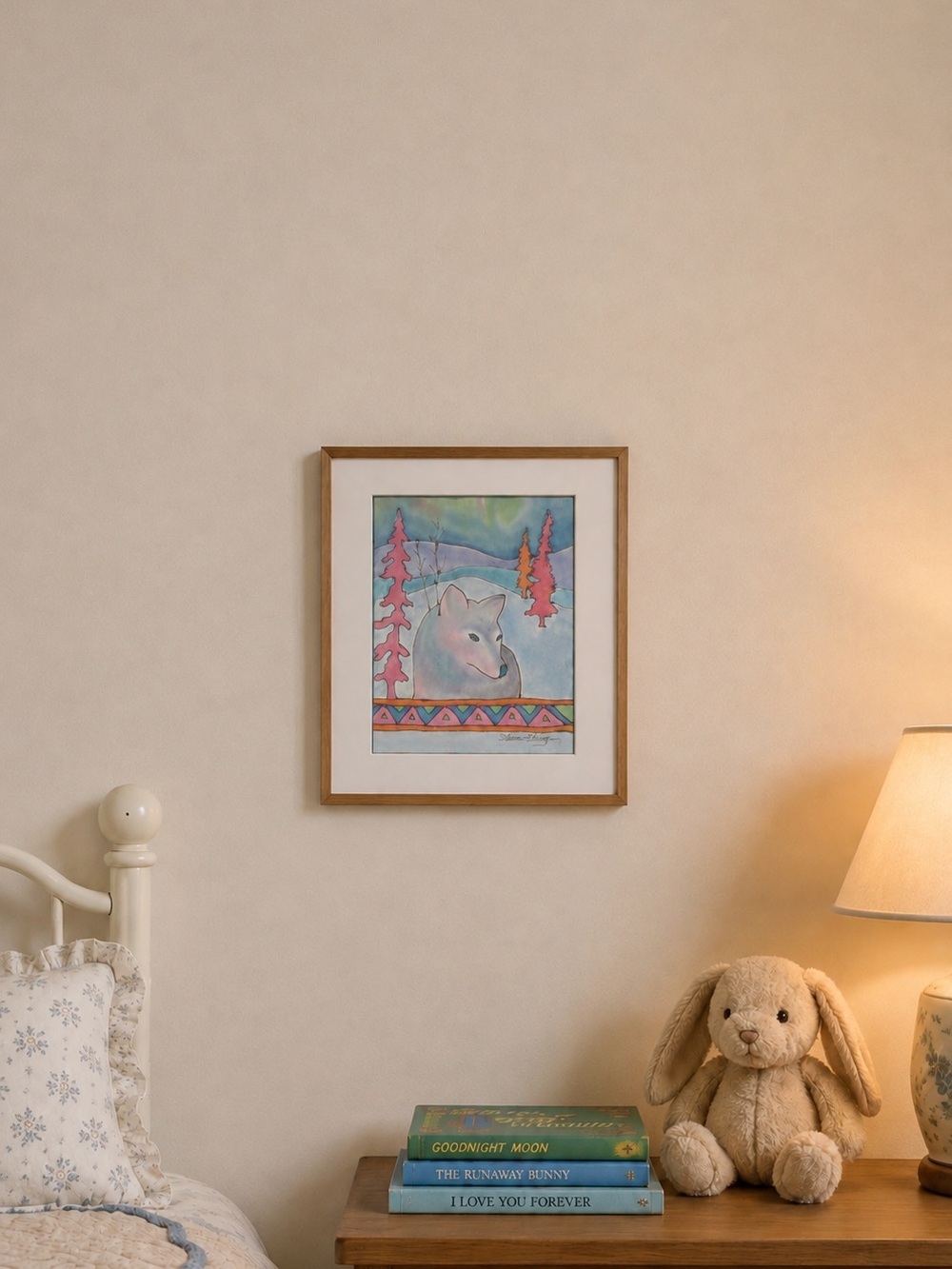Silk print of wolf still in original packaging. By Darcy Edinga of Red Deer. NWT